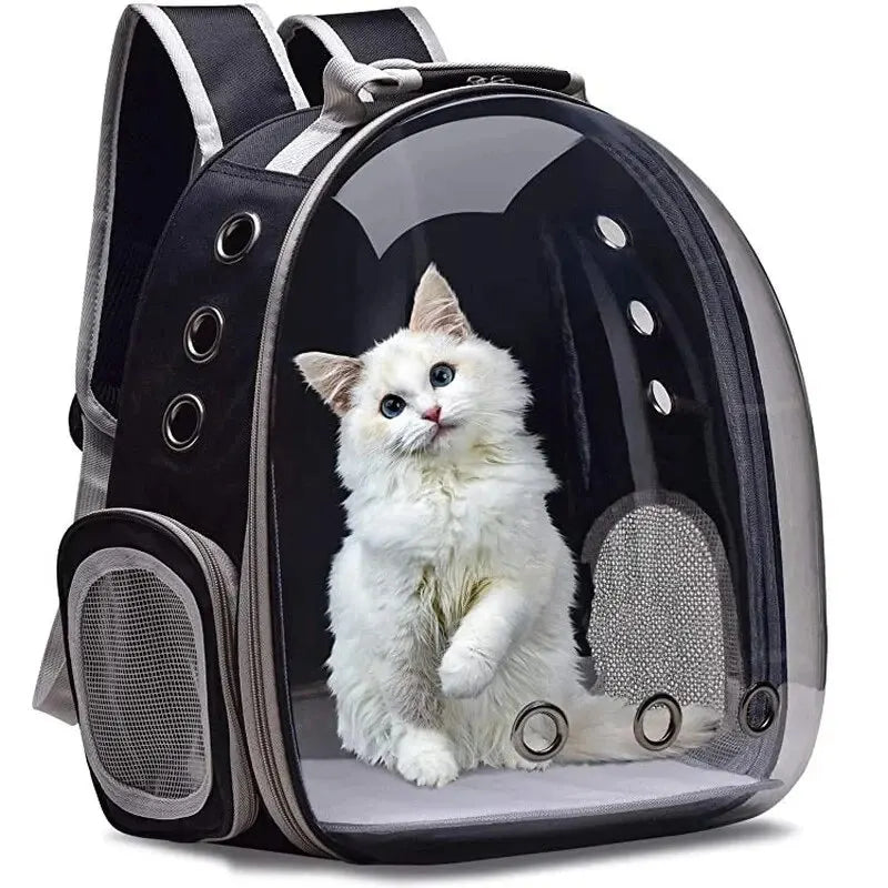 Mochila Transparente para transporte de Gatos e Pequenos Animais. Respirável e Confortável.