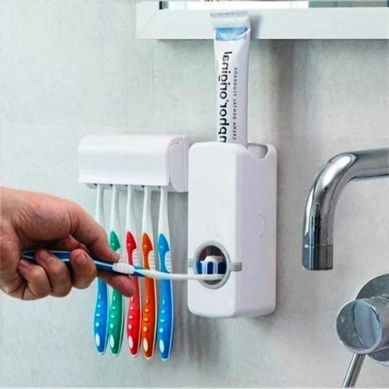 Dispenser e Aplicador de Pasta de Dente com Suporte para Escova