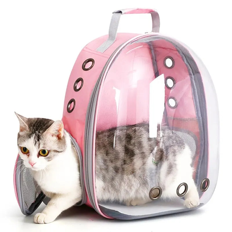 Mochila Transparente para transporte de Gatos e Pequenos Animais. Respirável e Confortável.