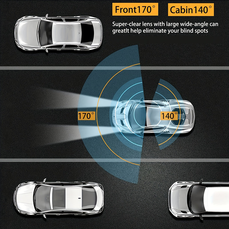 Câmera de Painel Dual 1080P para Carros - Visão Noturna IR, Gravação em Loop e Lente Grande Angular